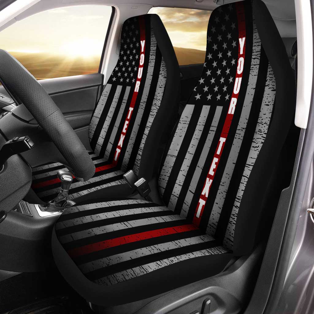 Firefighter Car Seat Cover Custom Name Thin Red Line Flag Car Accessories - Gearcarcover - 1