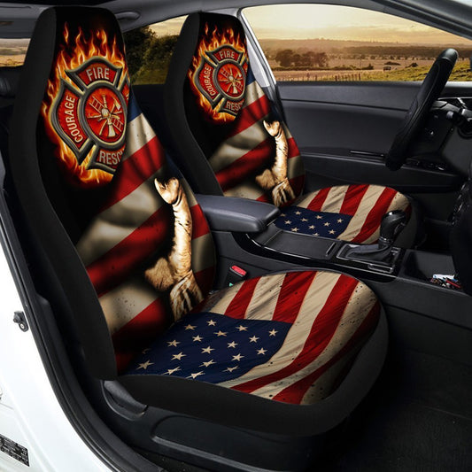 Firefighter Car Seat Covers Custom American Flag Cool Car Accessories Gift Idea - Gearcarcover - 2