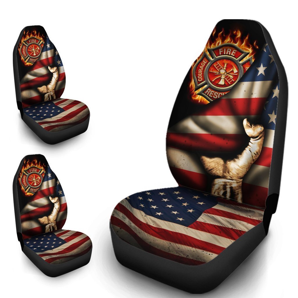 Firefighter Car Seat Covers Custom American Flag Cool Car Accessories Gift Idea - Gearcarcover - 4