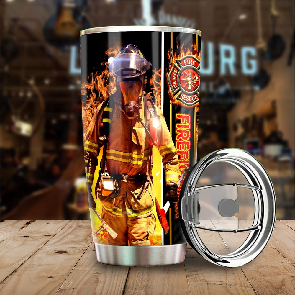 Firefighter Personalized Tumbler Stainless Steel Vacuum Insulated 20oz - Gearcarcover - 3