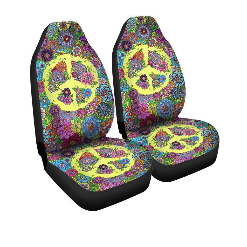 Floral Peace Car Seat Covers Custom Hippie Car Interior Accessories - Gearcarcover - 3