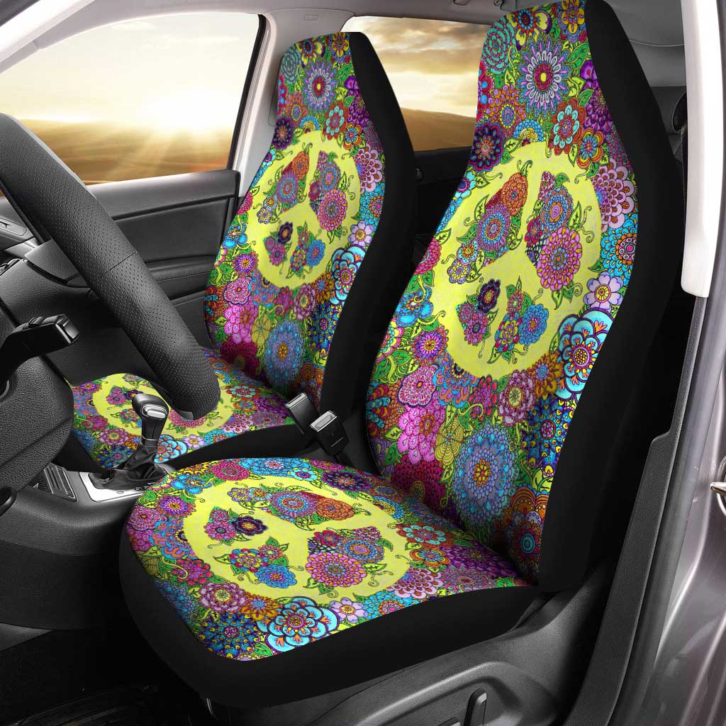 Floral Peace Car Seat Covers Custom Hippie Car Interior Accessories - Gearcarcover - 1