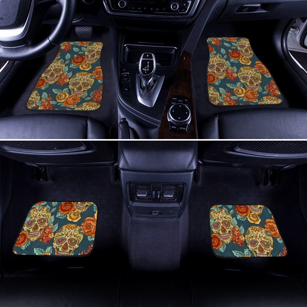 Floral Sugar Skull Car Floor Mats Custom Vintage Style Car Accessories - Gearcarcover - 2