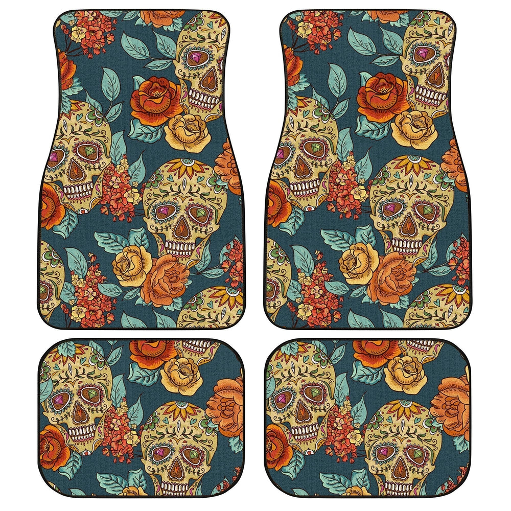 Floral Sugar Skull Car Floor Mats Custom Vintage Style Car Accessories - Gearcarcover - 1