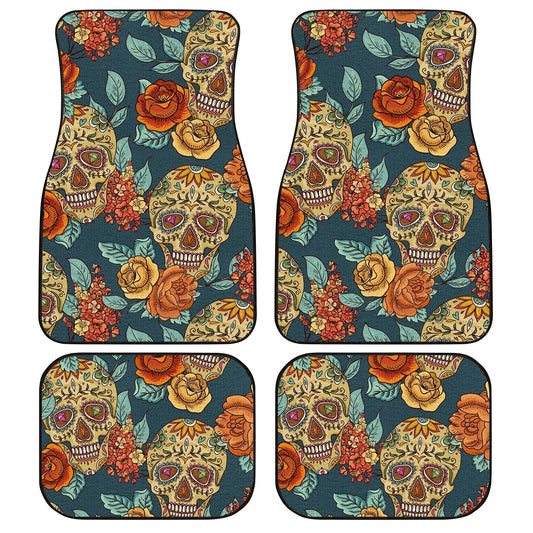Floral Sugar Skull Car Floor Mats Custom Vintage Style Car Accessories - Gearcarcover - 1