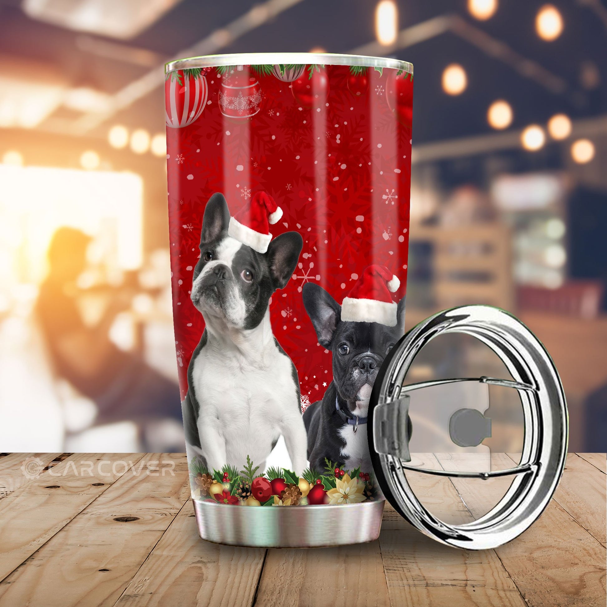 French Bulldogs Christmas Dog Tumbler Cup Custom Car Interior Accessories - Gearcarcover - 2
