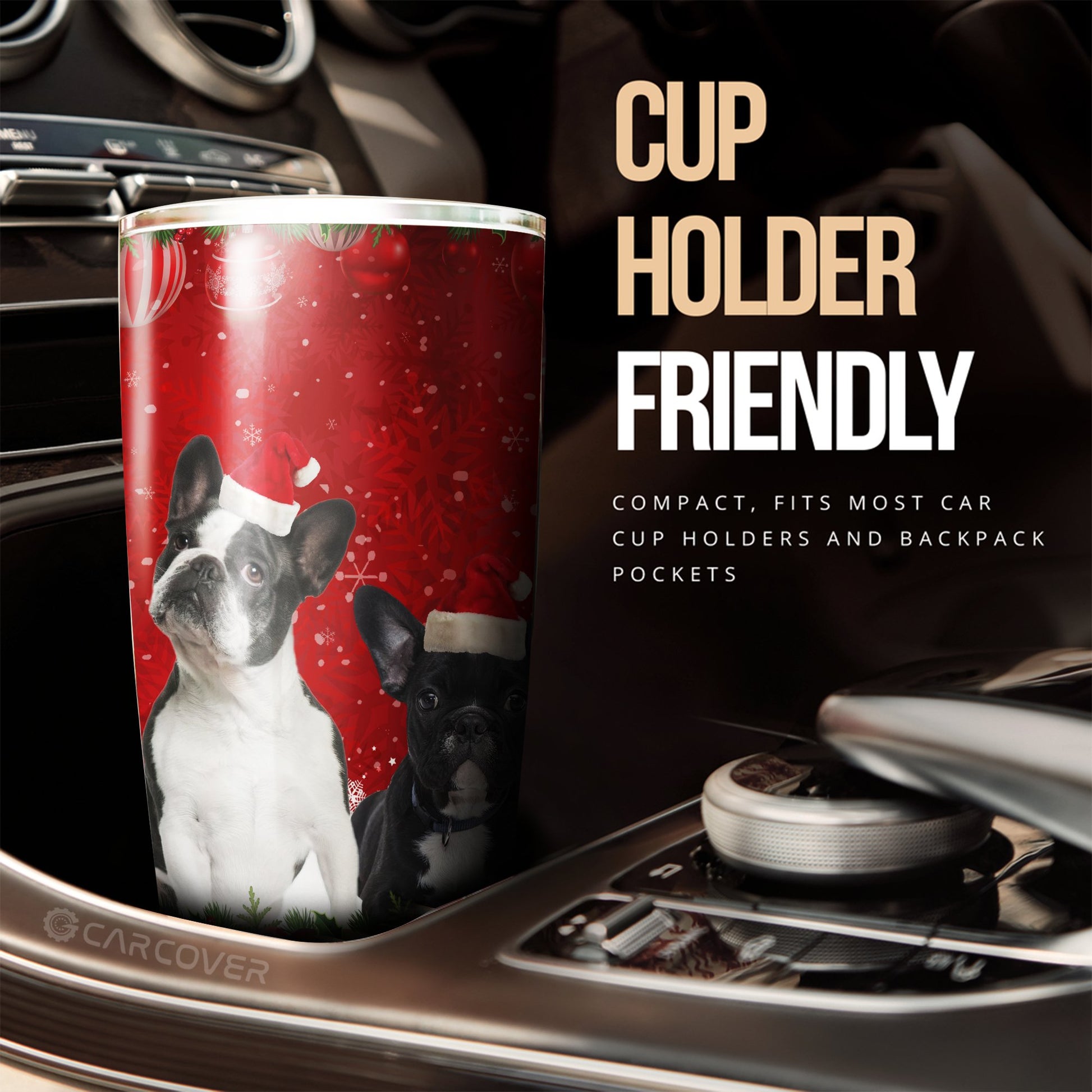 French Bulldogs Christmas Dog Tumbler Cup Custom Car Interior Accessories - Gearcarcover - 3