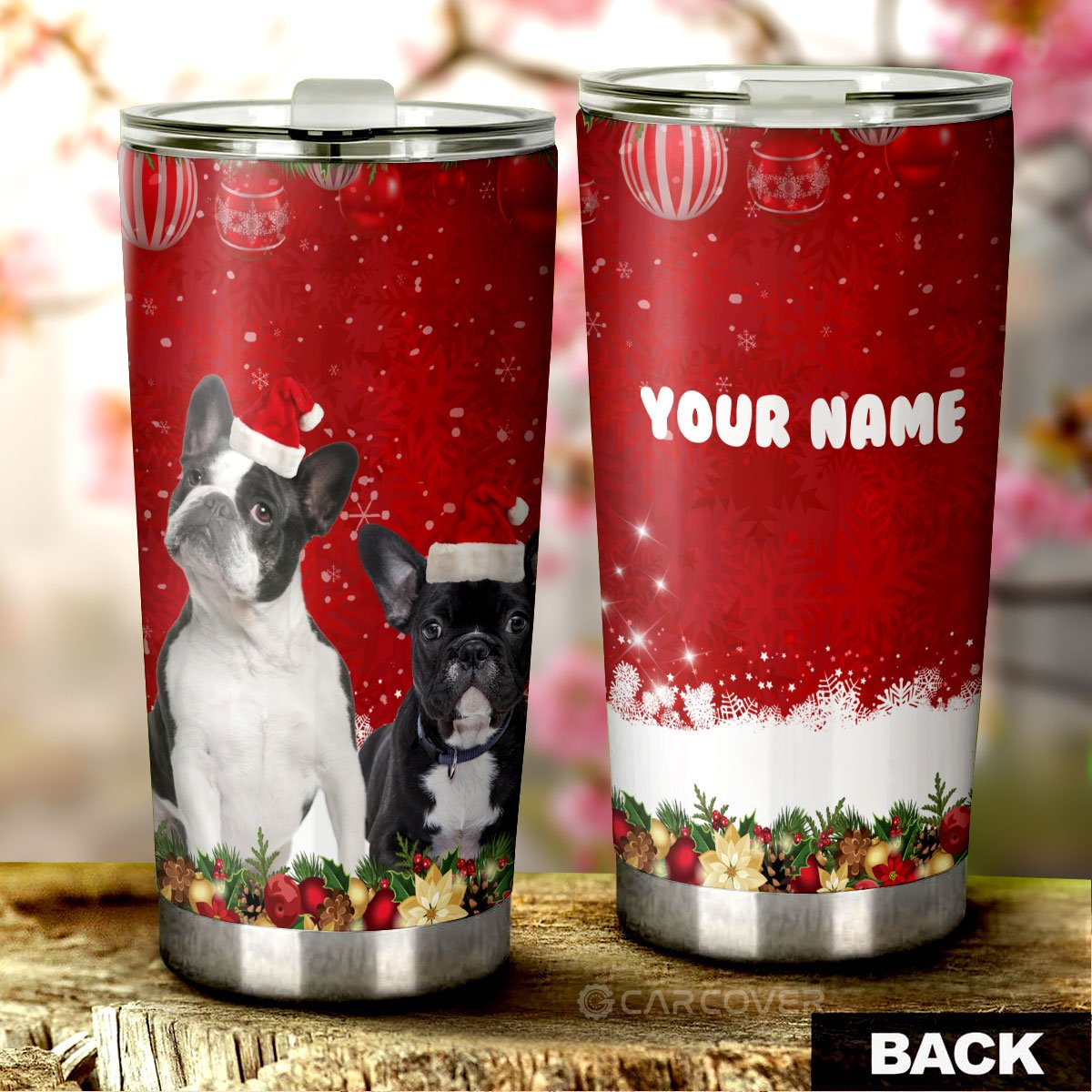 French Bulldogs Christmas Dog Tumbler Cup Custom Car Interior Accessories - Gearcarcover - 1