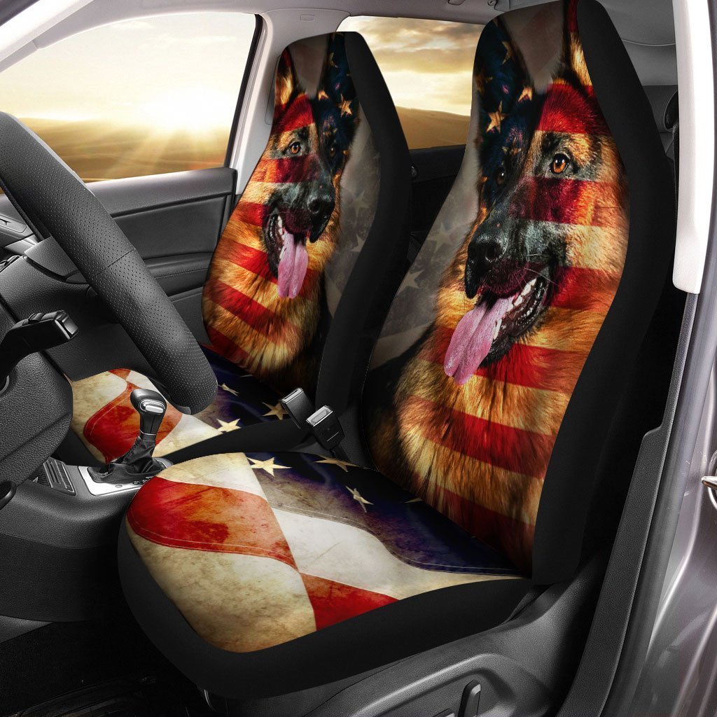 German Shepherd Car Seat Covers Custom American Flag Cool Dog Car Accessories - Gearcarcover - 2