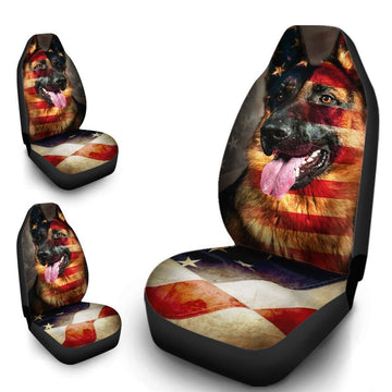 German Shepherd Car Seat Covers Custom American Flag Cool Dog Car Accessories - Gearcarcover - 1