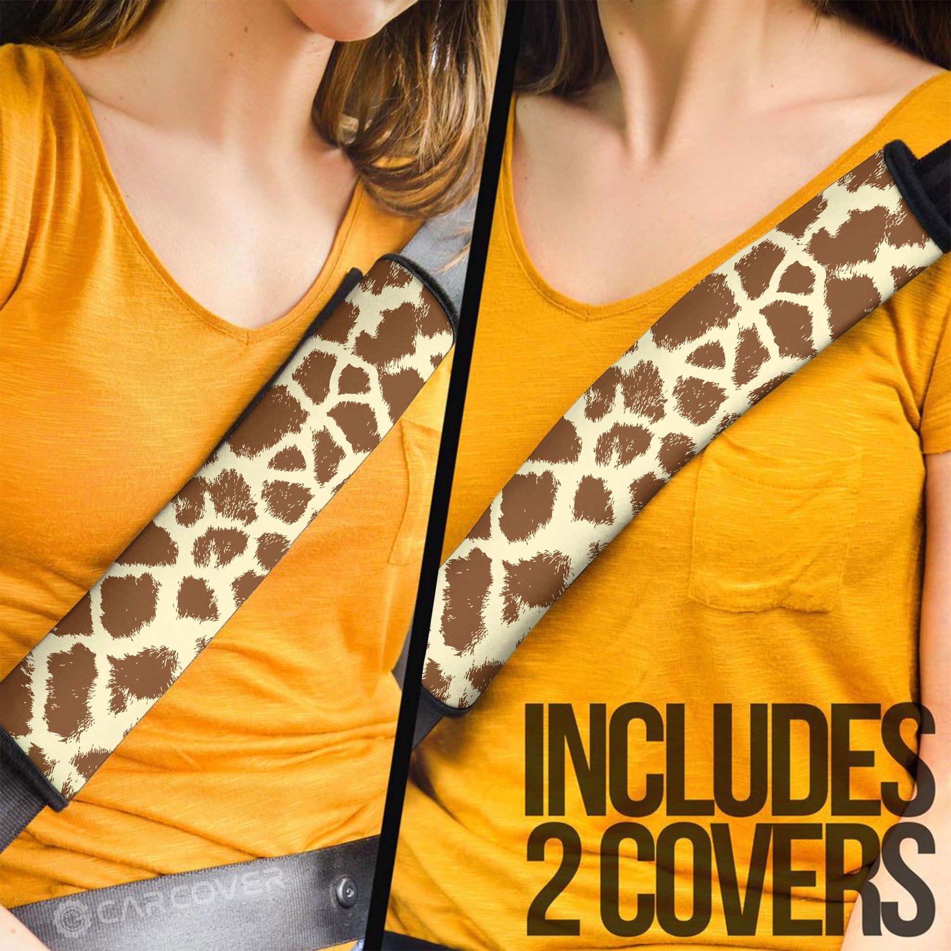 Giraffe Seat Belt Covers Custom Animal Skin Printed Car Interior Accessories - Gearcarcover - 2