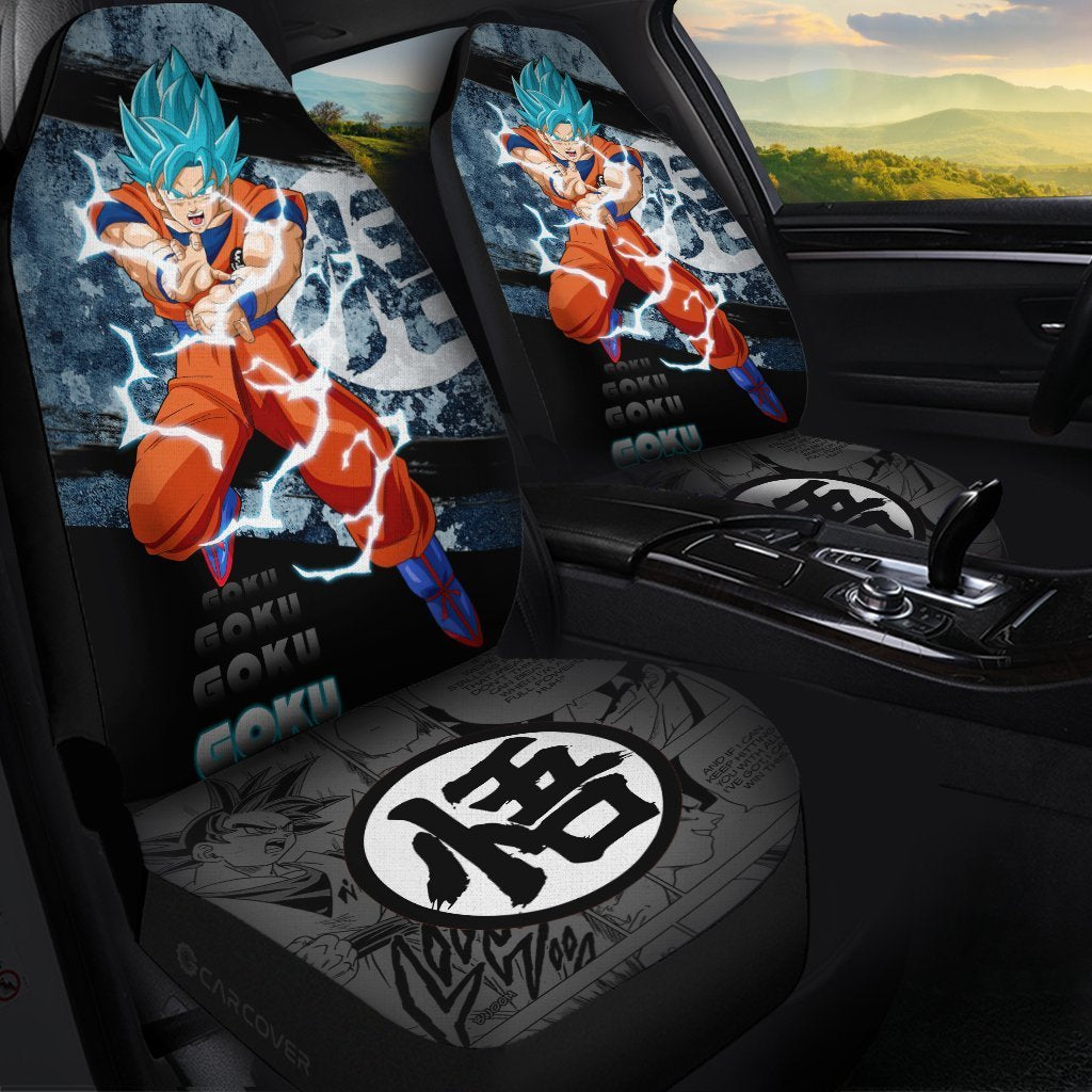 Goku Blue Car Seat Covers Custom Anime Dragon Ball Car Interior Accessories - Gearcarcover - 1