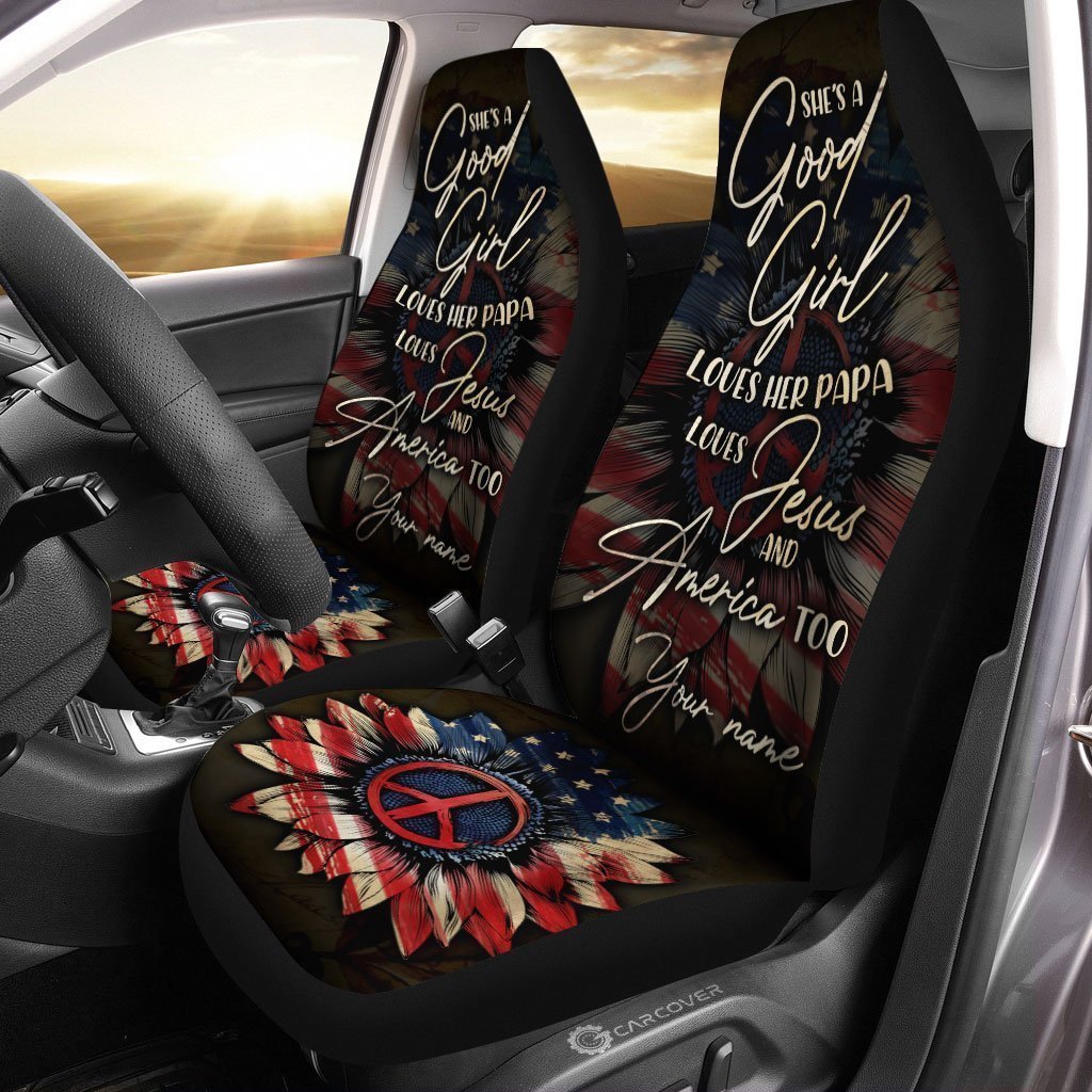 Good Girl Love Her Jesus Car Seat Covers Custom Name US Flag Car Accessories - Gearcarcover - 3