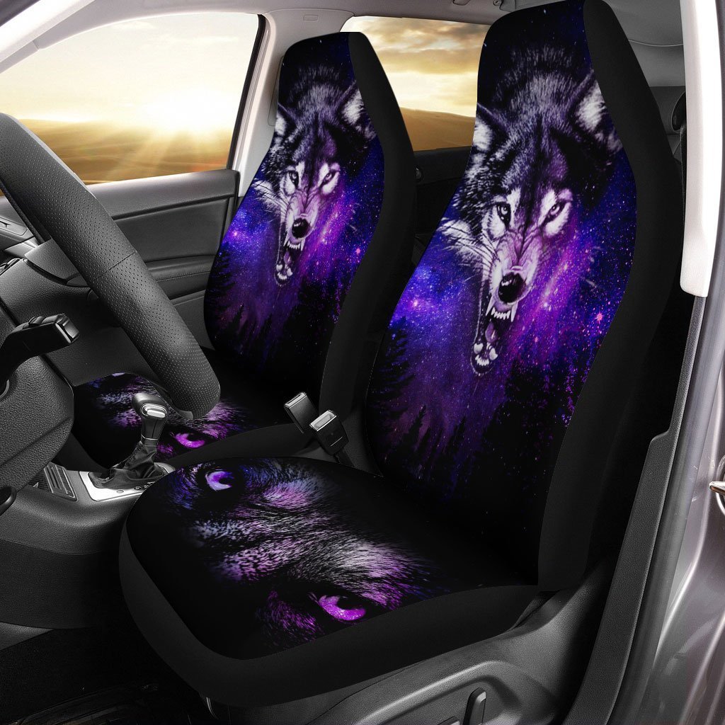 Gray Wolf Car Seat Covers Custom Coolest Car Accessories Best For Dad - Gearcarcover - 1