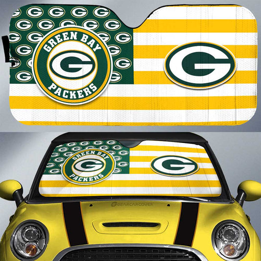 Green Bay Packers Car Sunshade Custom US Flag Style - Gearcarcover - 1