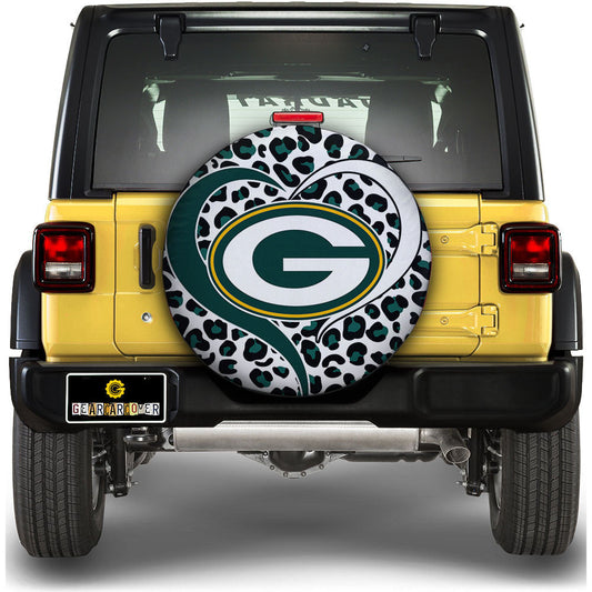 Green Bay Packers Spare Tire Cover Custom Leopard Heart For Fans - Gearcarcover - 1