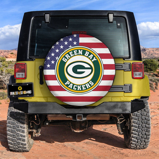 Green Bay Packers Spare Tire Covers Custom US Flag Style - Gearcarcover - 2