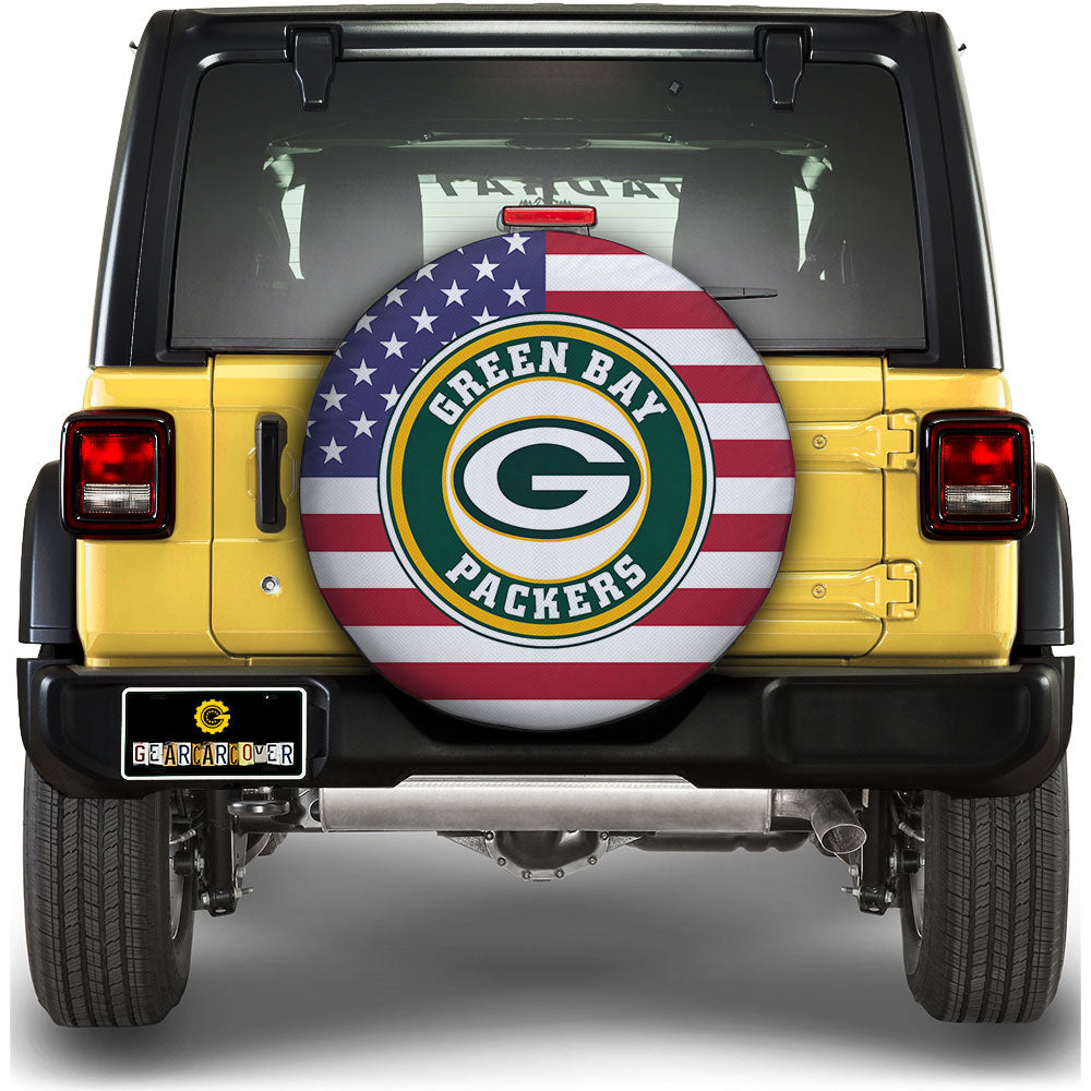 Green Bay Packers Spare Tire Covers Custom US Flag Style - Gearcarcover - 1