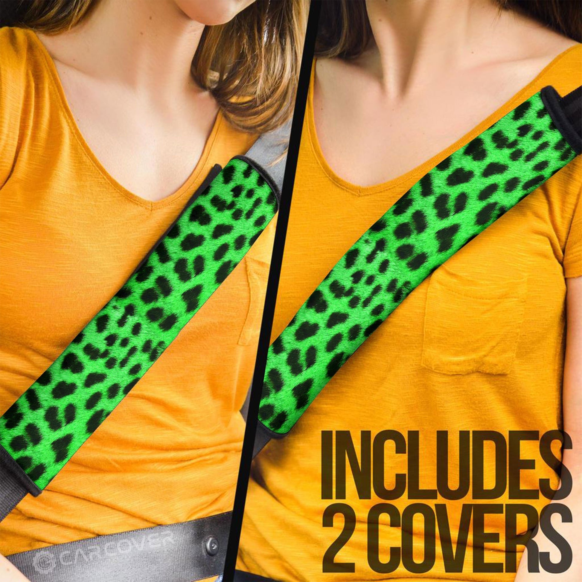 Green Cheetah Skin Seat Belt Covers Custom Animal Skin Printed Car Interior Accessories - Gearcarcover - 2