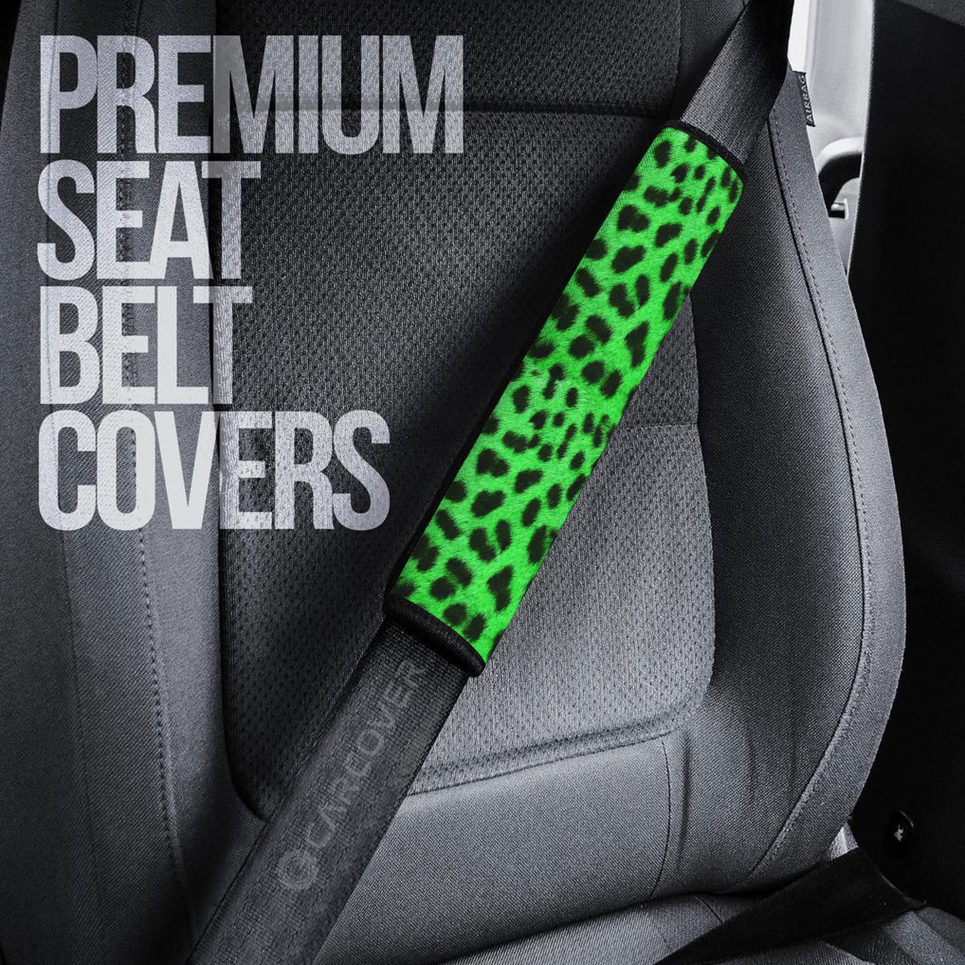 Green Cheetah Skin Seat Belt Covers Custom Animal Skin Printed Car Interior Accessories - Gearcarcover - 3