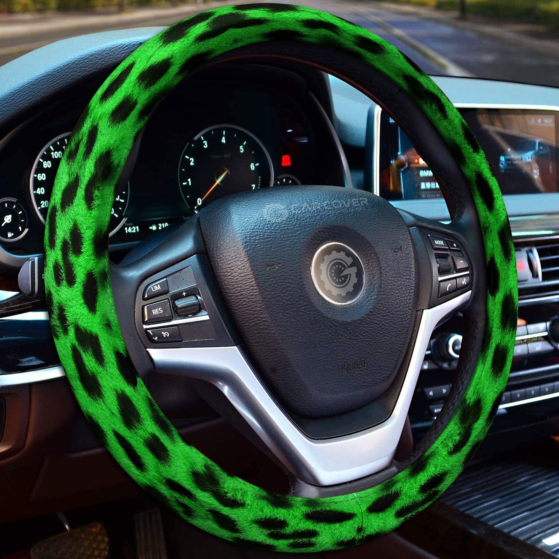 Green Cheetah Skin Steering Wheel Cover Custom Animal Skin Printed Car Interior Accessories - Gearcarcover - 2