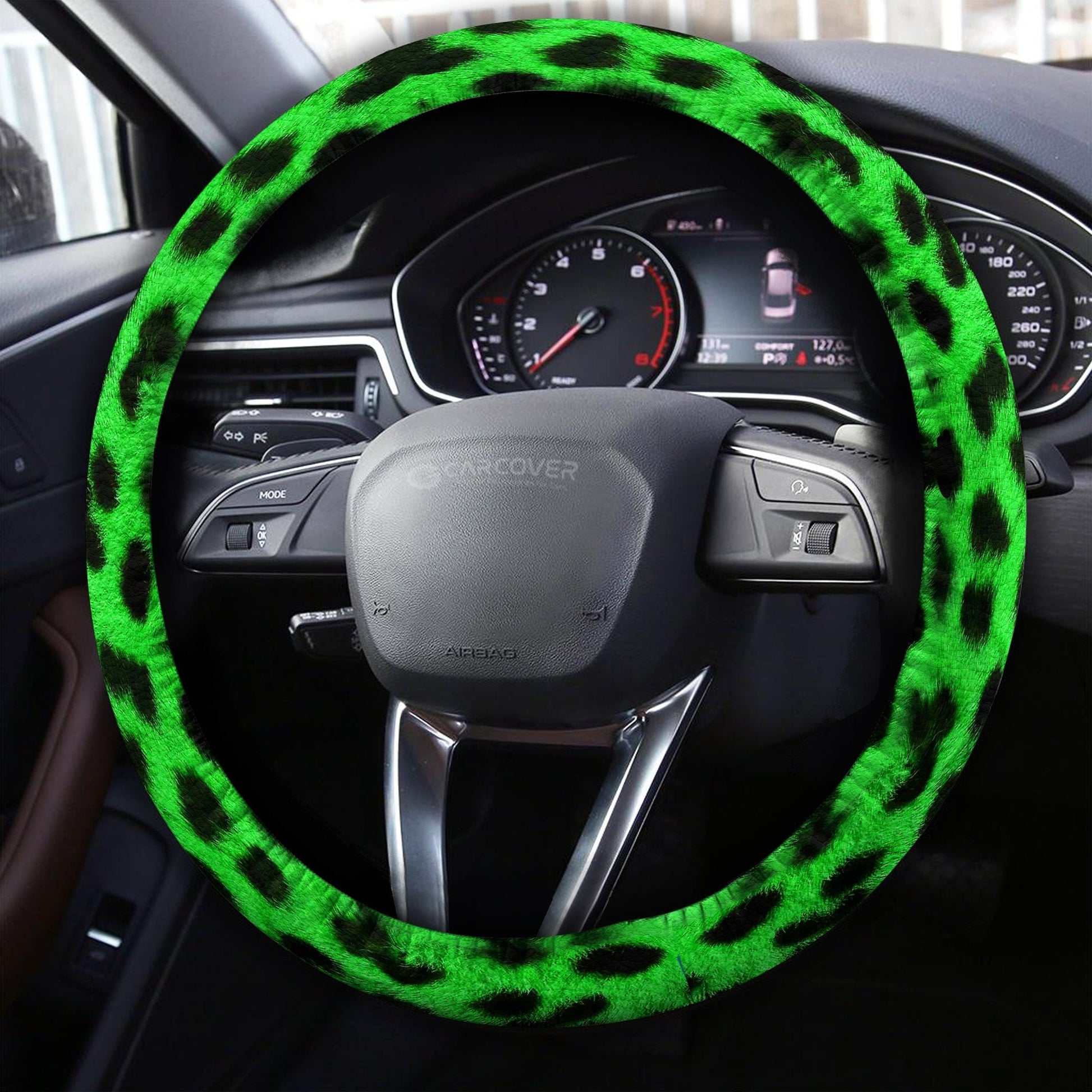 Green Cheetah Skin Steering Wheel Cover Custom Animal Skin Printed Car Interior Accessories - Gearcarcover - 3