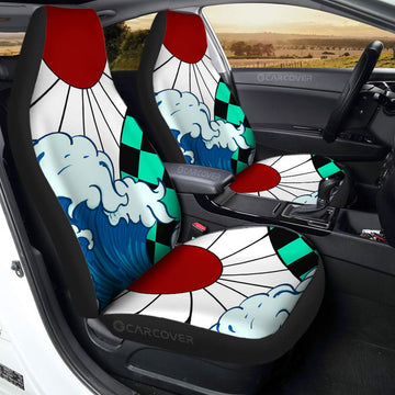 Hanafuda Great Wave Car Seat Covers Custom Tanjiro Uniform Anime Demon Slayer Car Accessories - Gearcarcover - 1