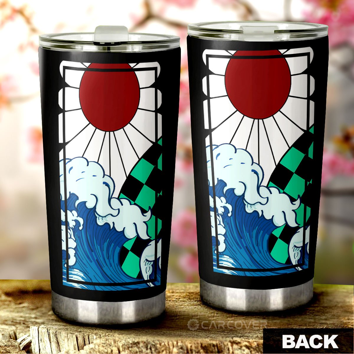 Hanafuda Great Wave Tumbler Cup Custom Tanjiro Uniform Anime Demon Slayer Car Accessories - Gearcarcover - 3