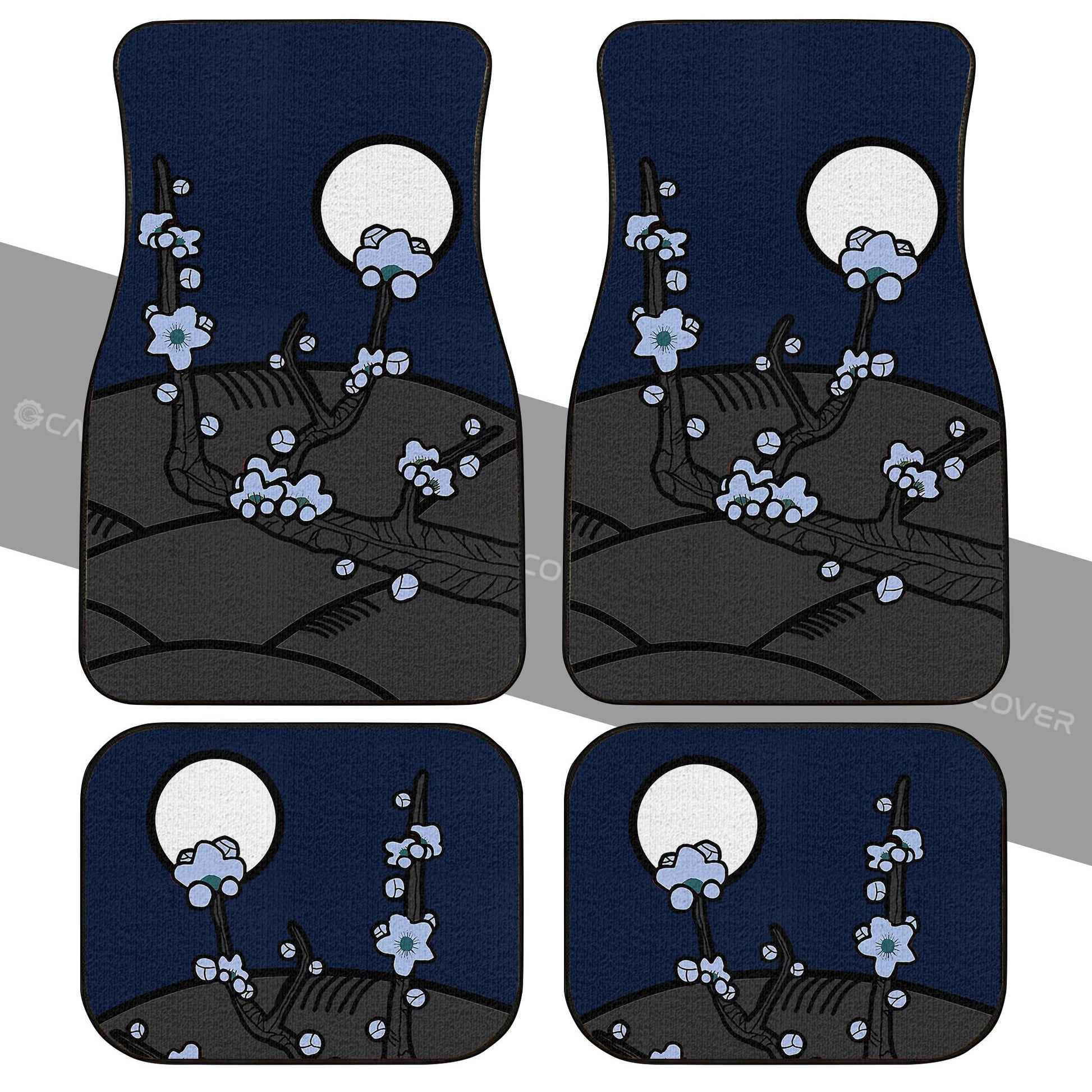 Hanafuda Night Blue Car Floor Mats Custom Car Interior Accessories - Gearcarcover - 2