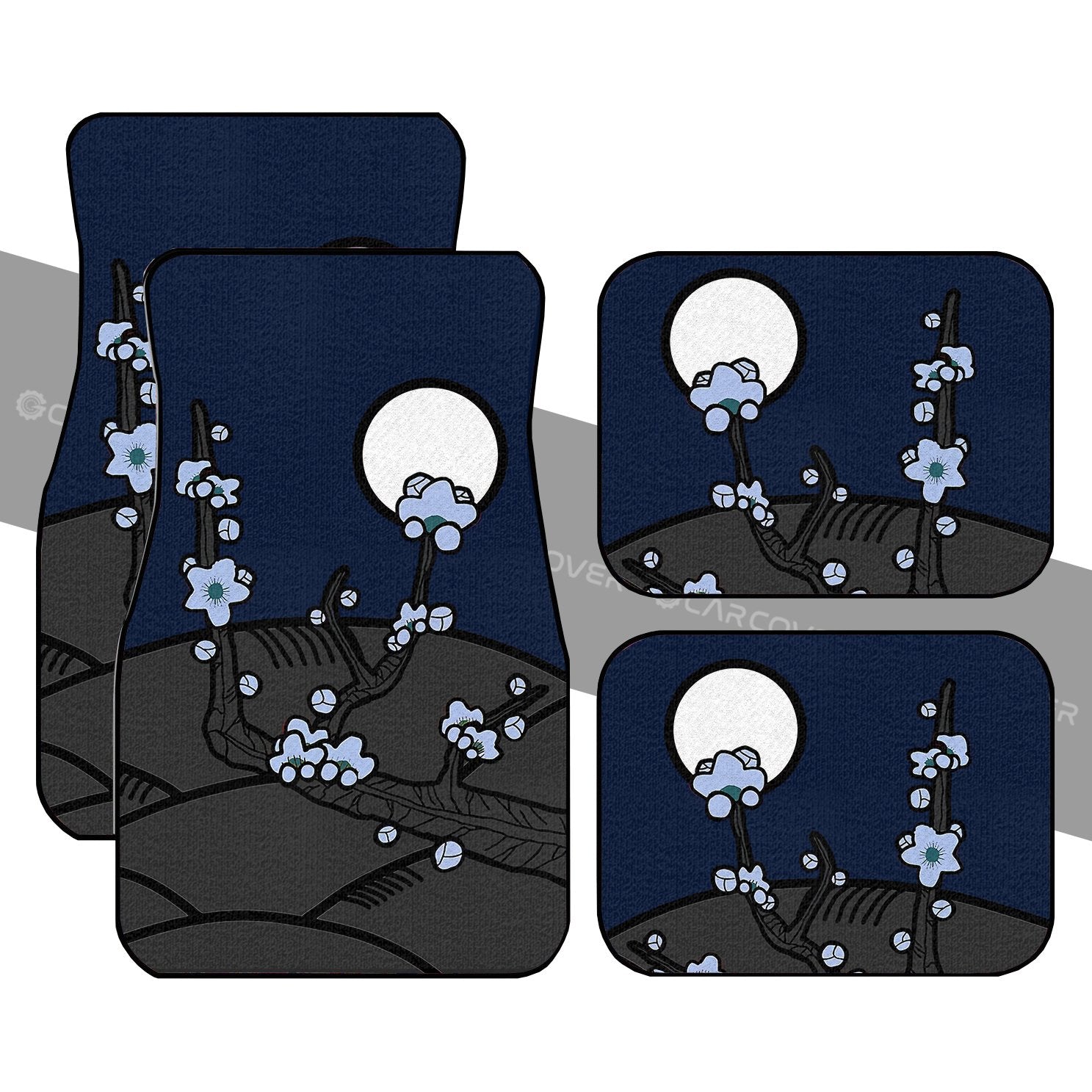Hanafuda Night Blue Car Floor Mats Custom Car Interior Accessories - Gearcarcover - 1