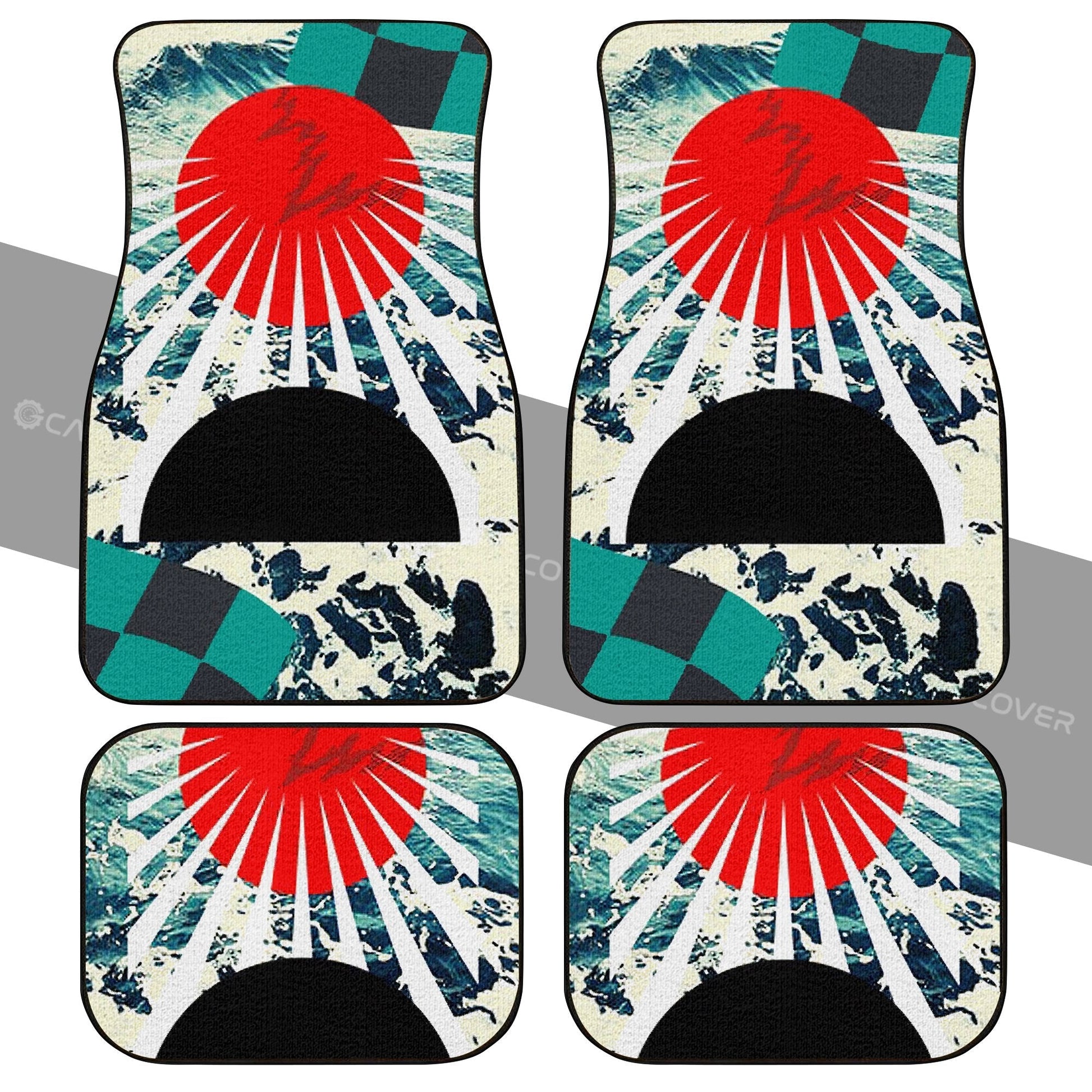 Hanafuda Rising Sun Car Floor Mats Custom Great Wave Car Accessories - Gearcarcover - 1