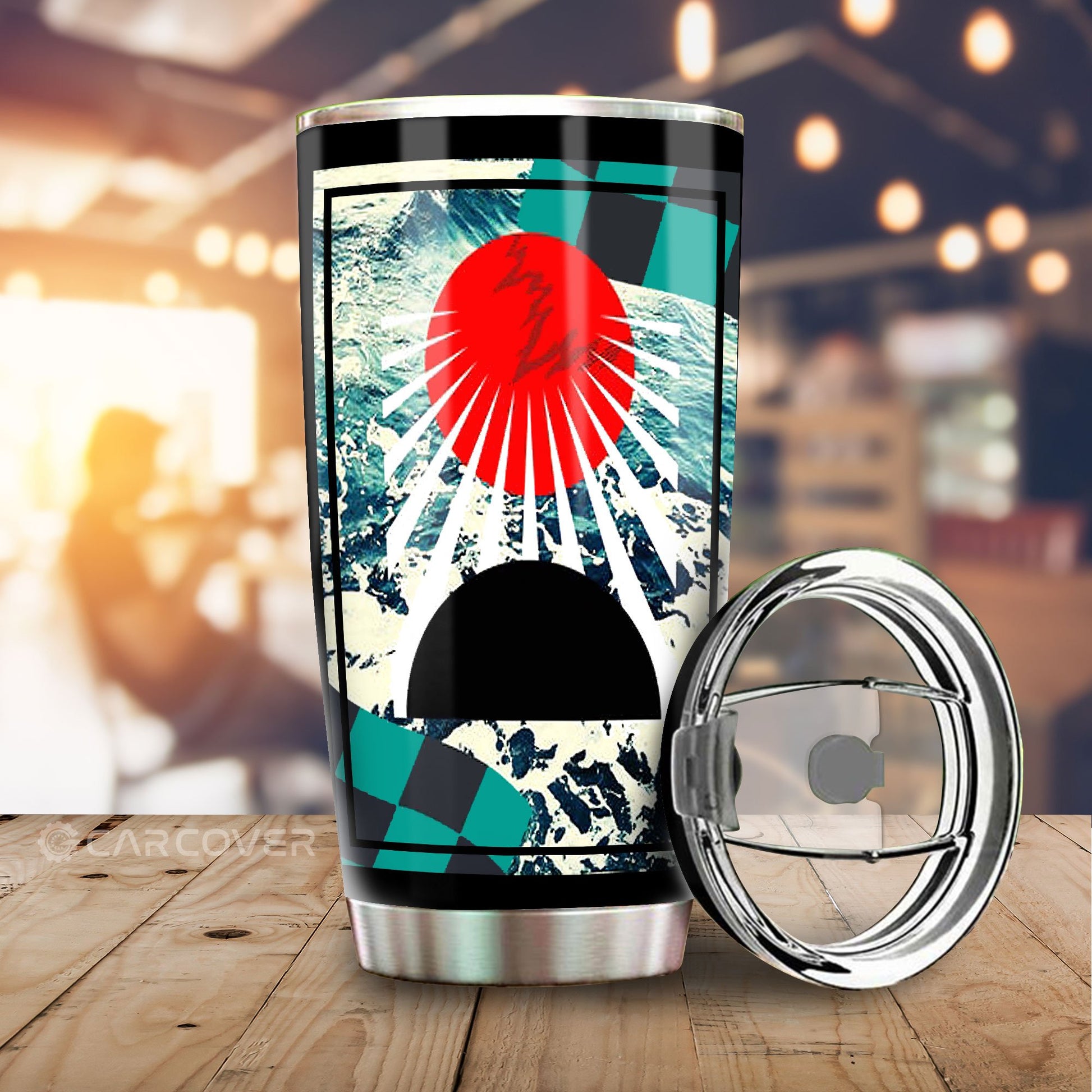 Hanafuda Rising Sun Tumbler Cup Custom Great Wave Car Accessories - Gearcarcover - 1