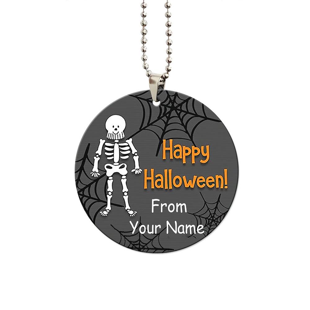 Happy Halloween Skeleton Ornament Custom Name Car Interior Accessories - Gearcarcover - 1