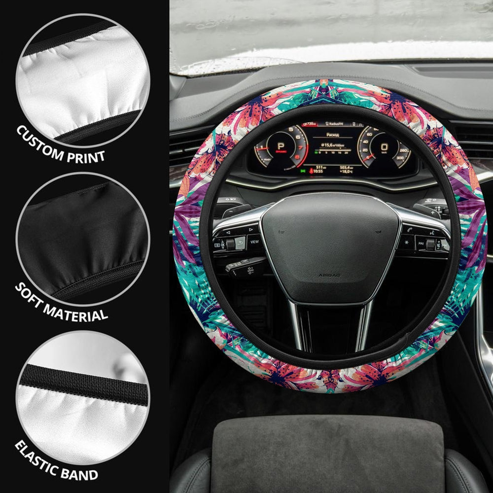 Hawaiian Steering Wheel Covers Custom Tropical Flowers Car Accessories Gifts - Gearcarcover - 3