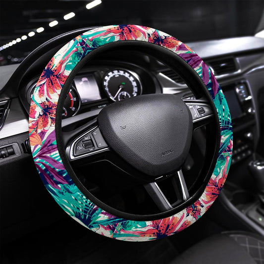 Hawaiian Steering Wheel Covers Custom Tropical Flowers Car Accessories Gifts - Gearcarcover - 1