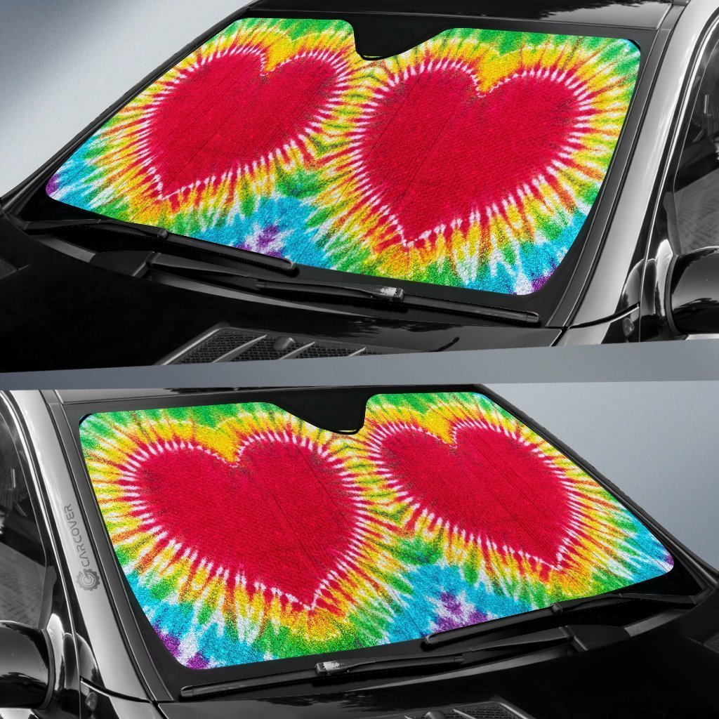 Heart Tie Dye Car Sunshade Custom Printed Hippie Car Accessories - Gearcarcover - 2