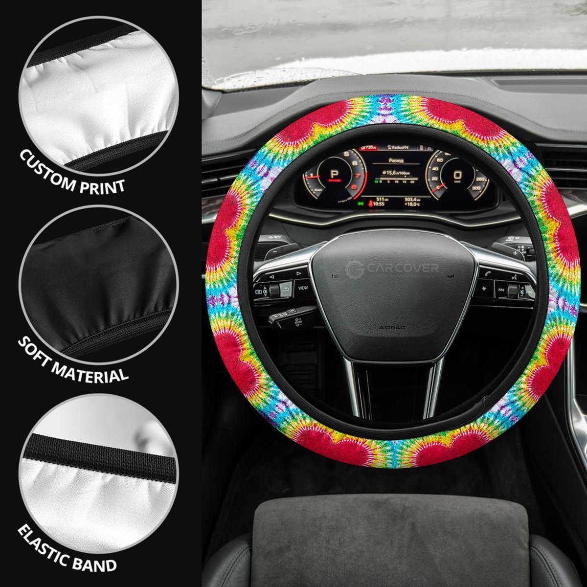 Heart Tie Dye Steering Wheel Covers Custom Hippie Tie Dye Hippie Car Accessories - Gearcarcover - 3