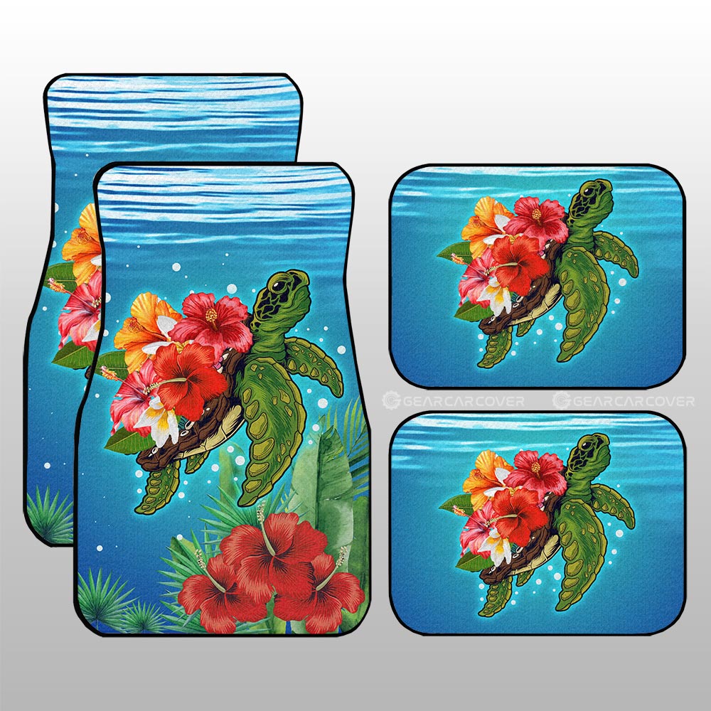Hibiscus Plumeria Flower Turtle Car Floor Mats Custom Sea Animal Car Accessories - Gearcarcover - 1