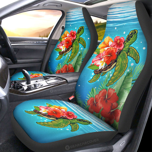 Hibiscus Plumeria Flower Turtle Car Seat Covers Custom Sea Animal Car Accessories - Gearcarcover - 2