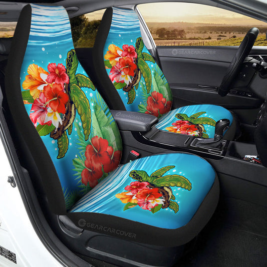 Hibiscus Plumeria Flower Turtle Car Seat Covers Custom Sea Animal Car Accessories - Gearcarcover - 1