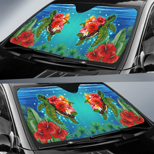Hibiscus Plumeria Flower Turtle Car Sunshade Custom Sea Animal Car Accessories - Gearcarcover - 2