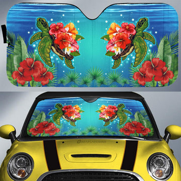 Hibiscus Plumeria Flower Turtle Car Sunshade Custom Sea Animal Car Accessories - Gearcarcover - 1