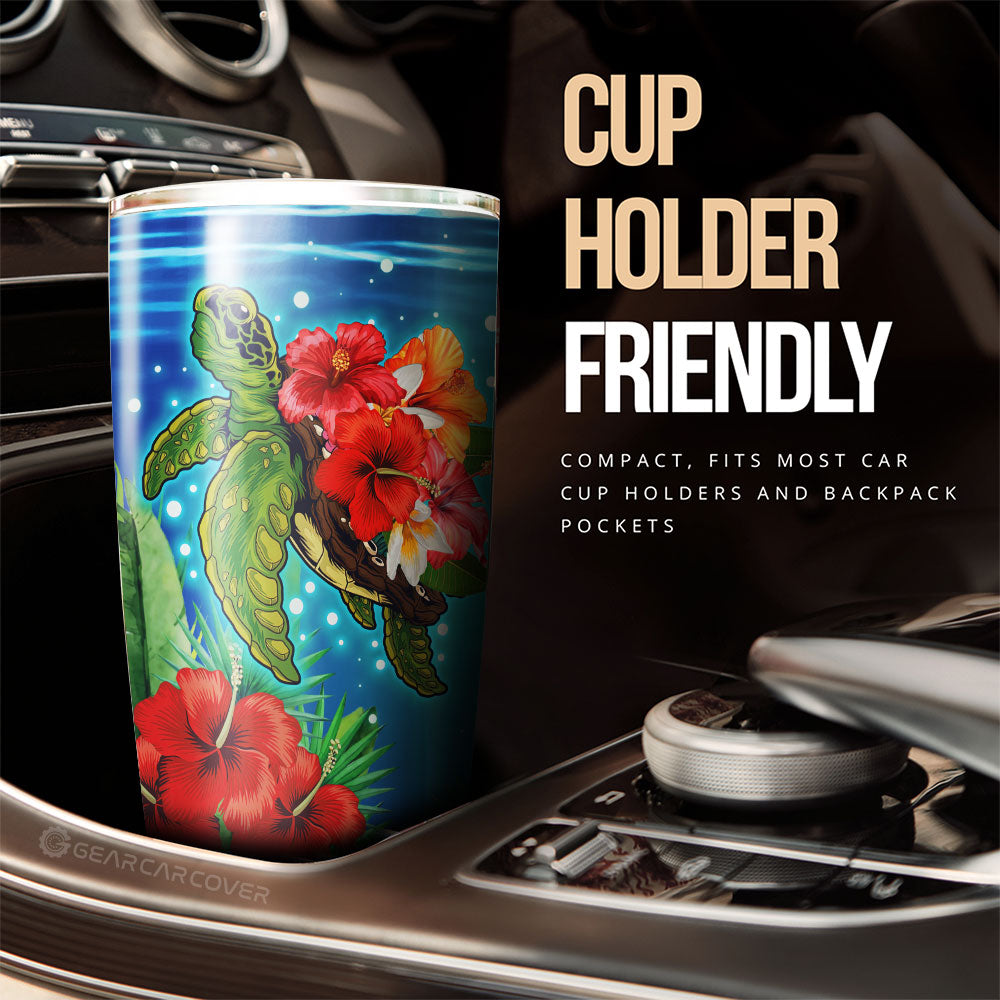 Hibiscus Plumeria Flower Turtle Tumbler Custom Sea Animal Car Accessories - Gearcarcover - 2