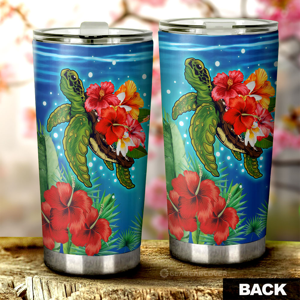 Hibiscus Plumeria Flower Turtle Tumbler Custom Sea Animal Car Accessories - Gearcarcover - 3