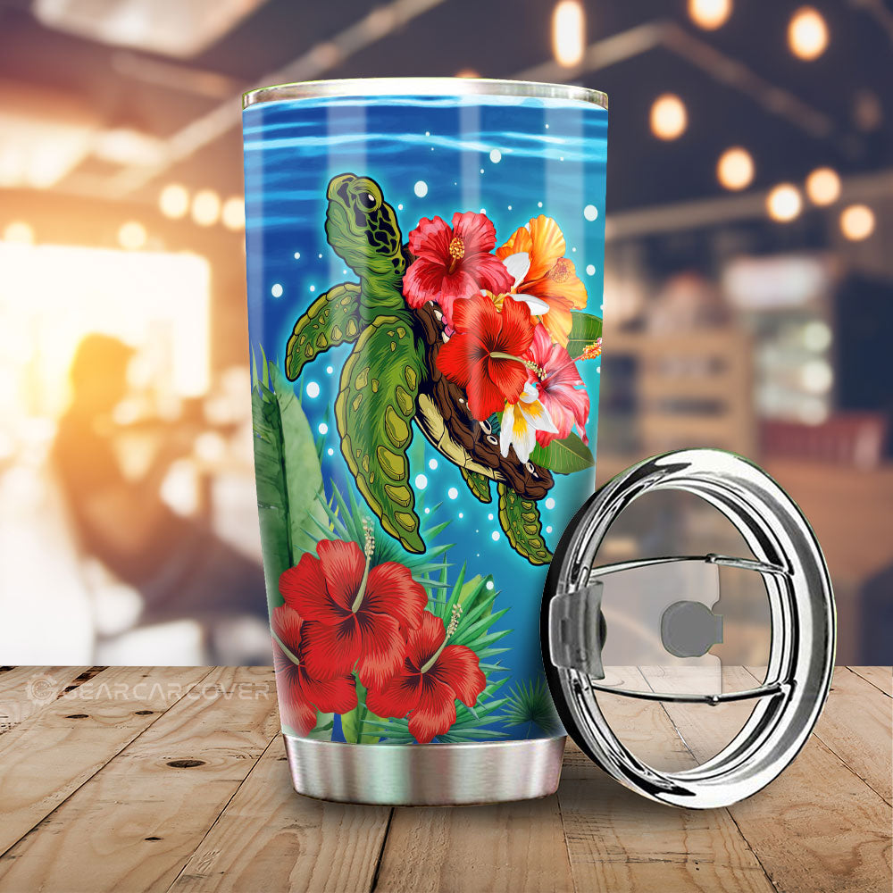 Hibiscus Plumeria Flower Turtle Tumbler Custom Sea Animal Car Accessories - Gearcarcover - 1