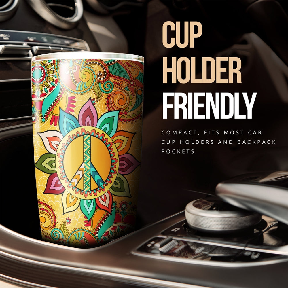 Hippie Mandala Tumbler Cup Stainless Steel Custom Peace Symbol - Gearcarcover - 2