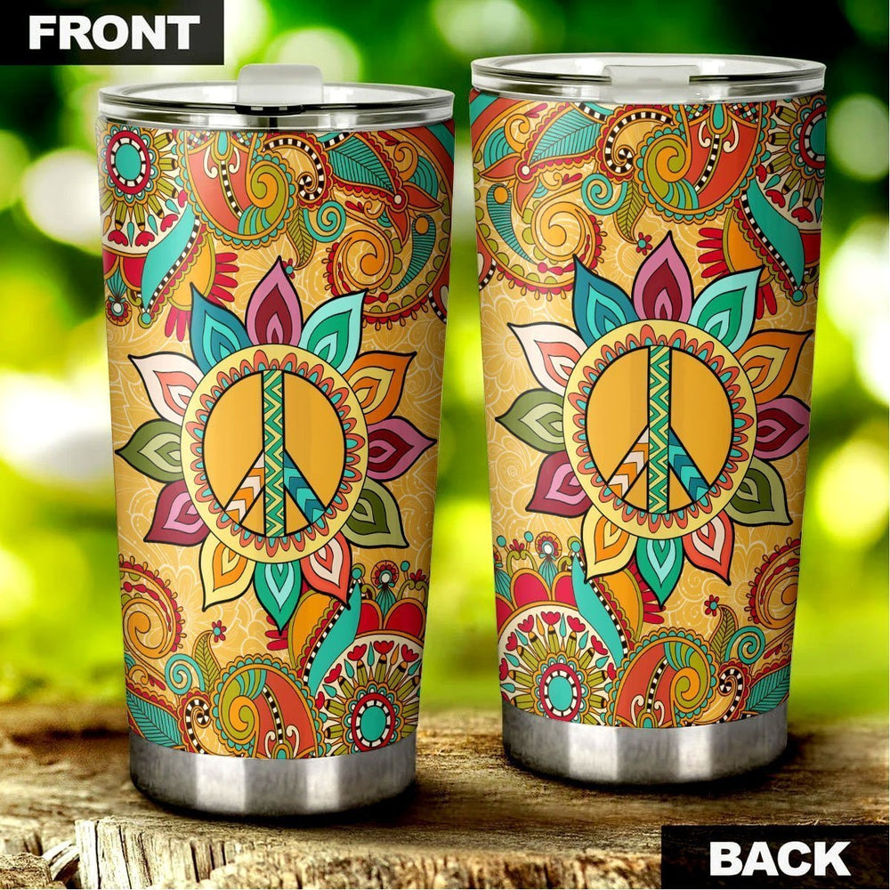 Hippie Mandala Tumbler Cup Stainless Steel Custom Peace Symbol - Gearcarcover - 3