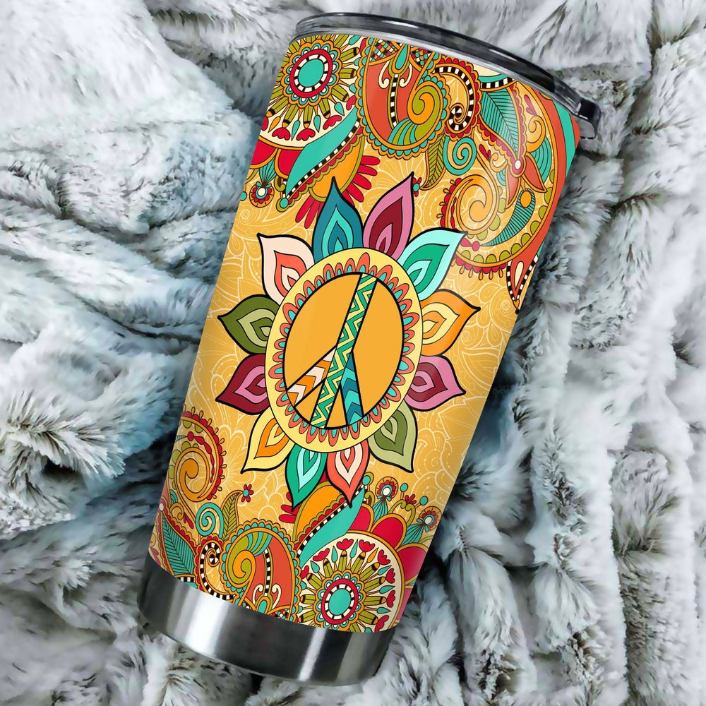 Hippie Mandala Tumbler Cup Stainless Steel Custom Peace Symbol - Gearcarcover - 4