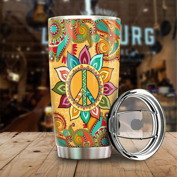 Hippie Mandala Tumbler Cup Stainless Steel Custom Peace Symbol - Gearcarcover - 1