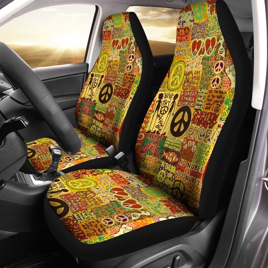 Hippie Peace Car Seat Covers Custom Vintage Hippie Aesthetic - Gearcarcover - 1